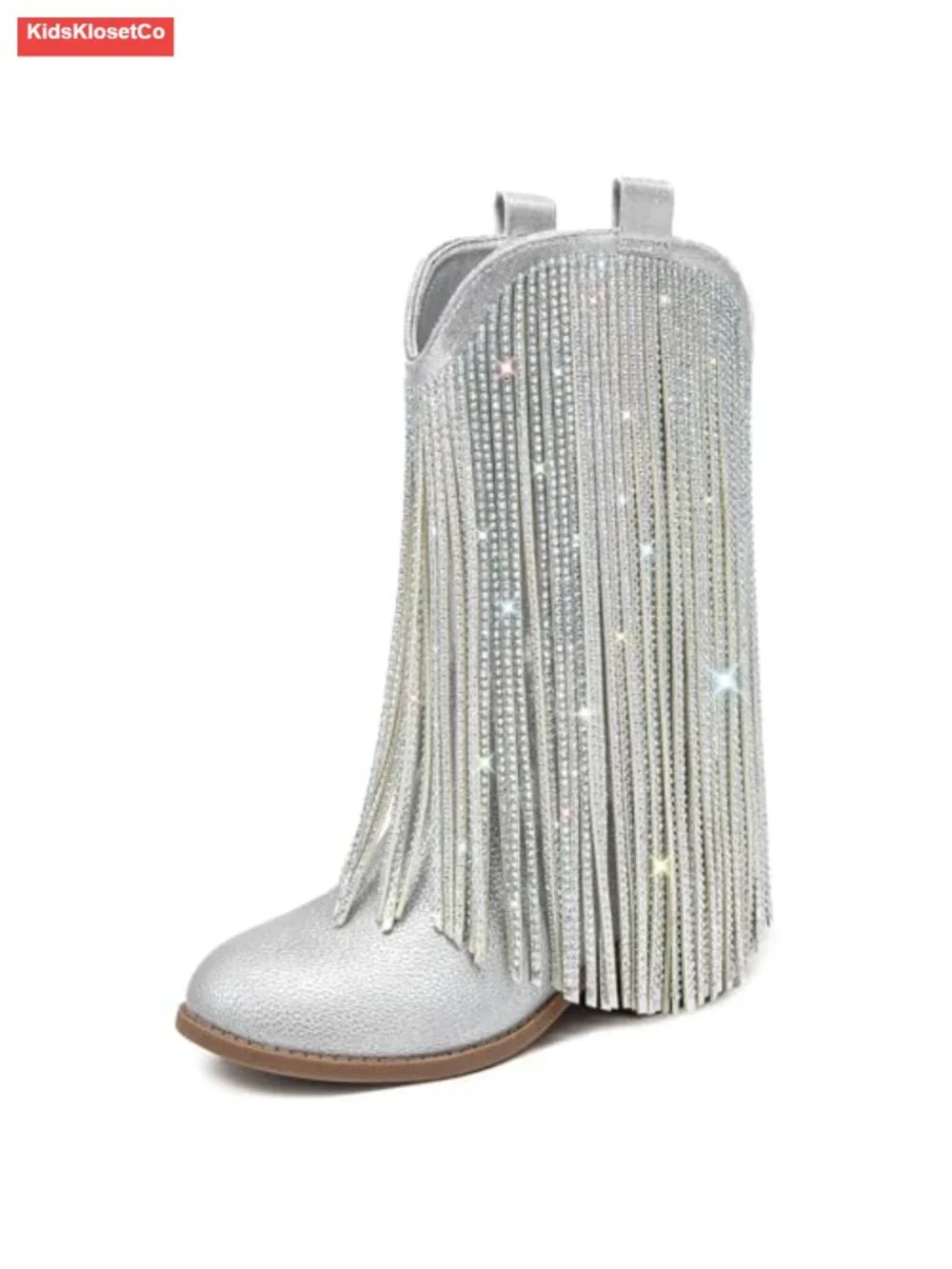 Rhinestone Fringe Cowgirl Boots for Girls Mid Calf Pointed Toe Cowboy Boots